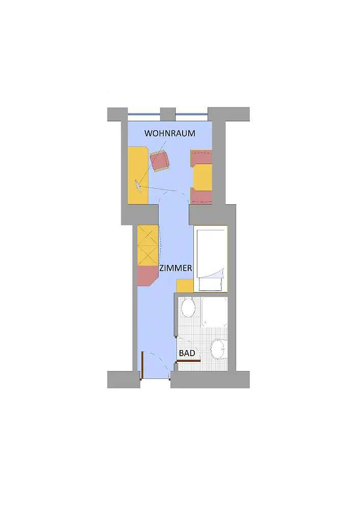 Grundriss des Einzelzimmers Schöneck im Hotel Zebru