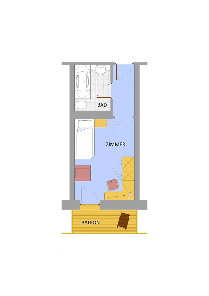Grundriss des Einzelzimmers Zebru im Hotel Zebru